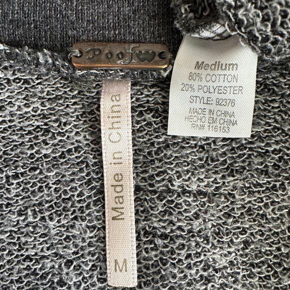 Poof Boxy Cropped Sweatshirt Medium Gray Blue Raw Hem Grunge Loungewear EUC - Picture 7 of 9